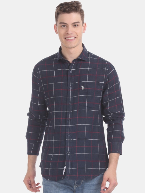 

U.S. Polo Assn. Men Blue & Off-White Regular Fit Checked Casual Shirt