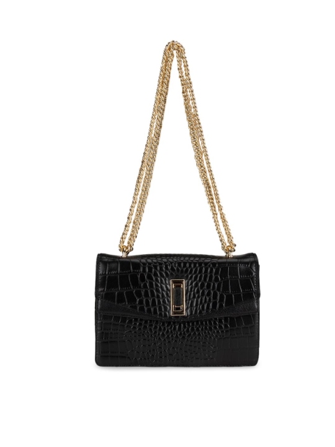 

Da Milano Black Animal Skin Textured Leather Sling Bag