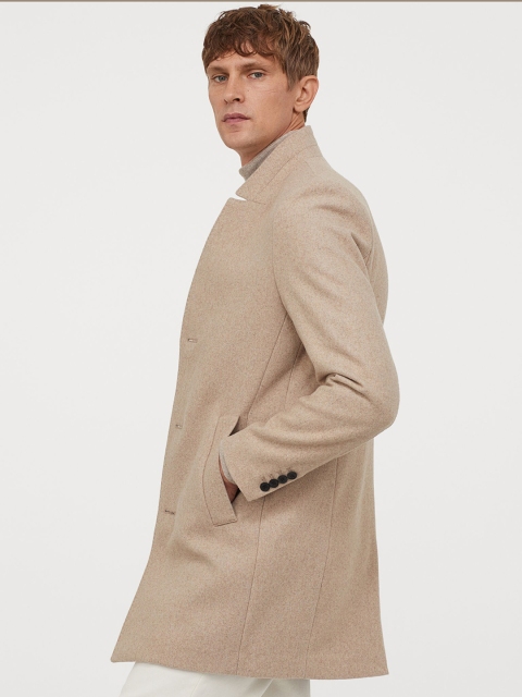 

H&M Men Beige Wool-Blend Coat