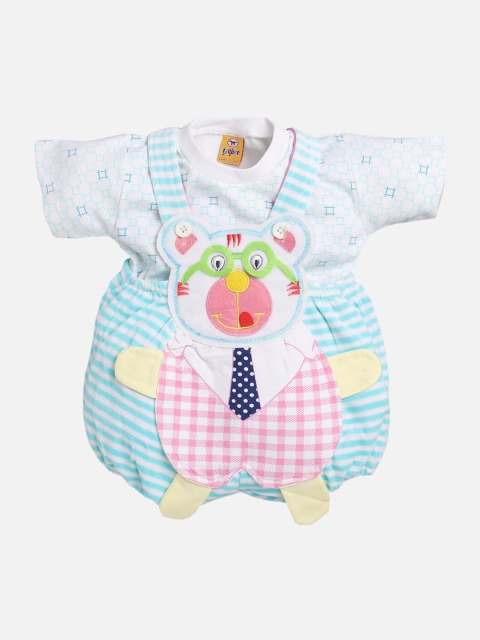

Jaybee Infant Boys Blue & White Appliqued Cotton Romper with T-shirt
