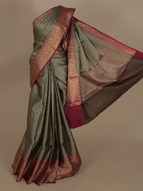 

Pothys Grey & Pink Jute Silk Solid Saree