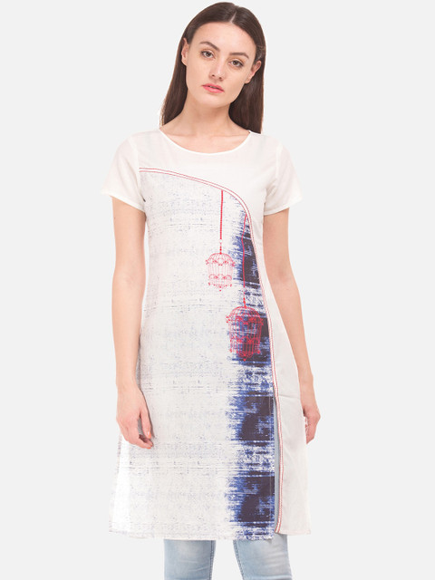 

Karigari Women Off-White Printed Straight Kurta
