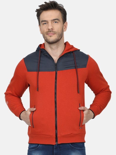

Monte Carlo Men Grey & Orange Colourblocked Hooded Sweatshirt
