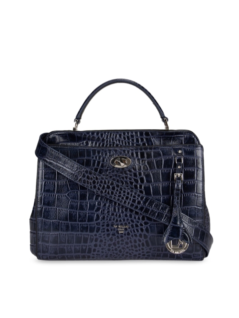 

Da Milano Navy Blue Textured Leather Handheld Bag