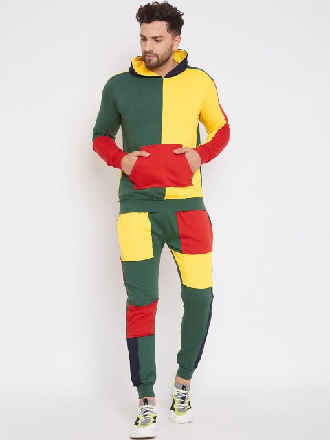 

FUGAZEE Men Olive Green & Red Colourblocked Track Suit