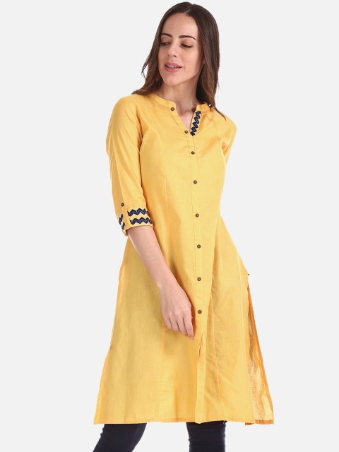 

Karigari Women Mustard Yellow Solid A-Line Kurta