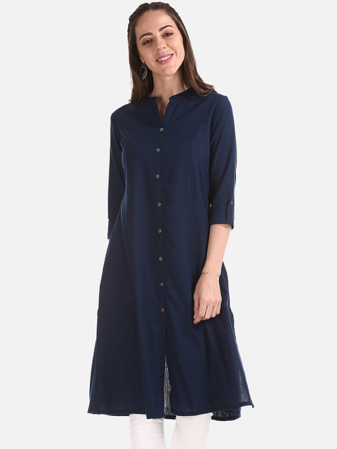 

Karigari Women Navy Blue Solid A-Line Kurta