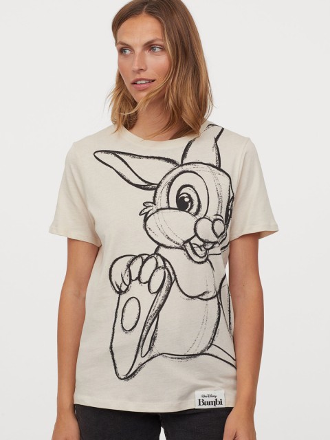 

H&M Women Beige Printed T-shirt with a Motif