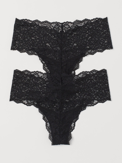 H&M Women Black 2-pack Lace Brazilian Briefs 0896170007