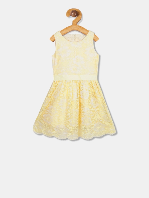 

The Childrens Place Girls Yellow Self Design Fit and Flare Dress