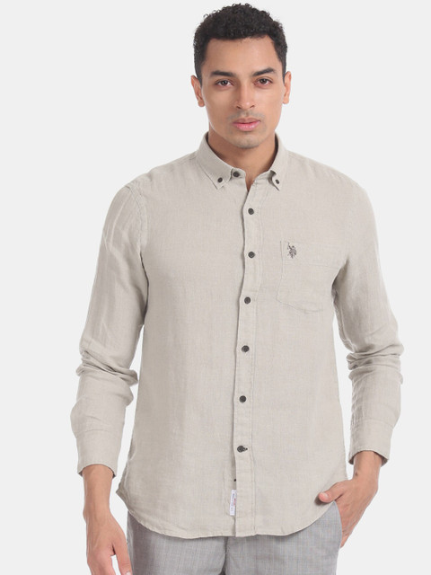 

U.S. Polo Assn. Men Grey Regular Fit Solid Casual Shirt