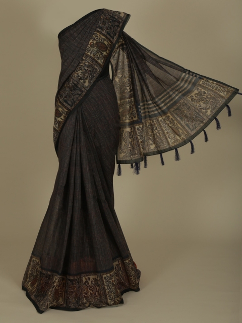 

Pothys Navy Blue & Beige Cotton Blend Printed Saree