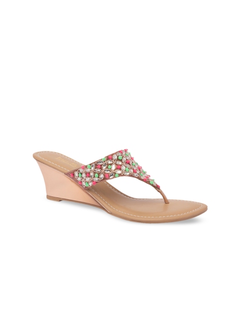 

Inc 5 Women Muted Gold-Toned & Red Embellished Heels