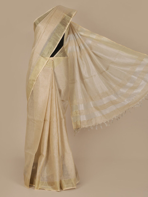 

Pothys Gold-Toned & Beige Pure Linen Solid Saree