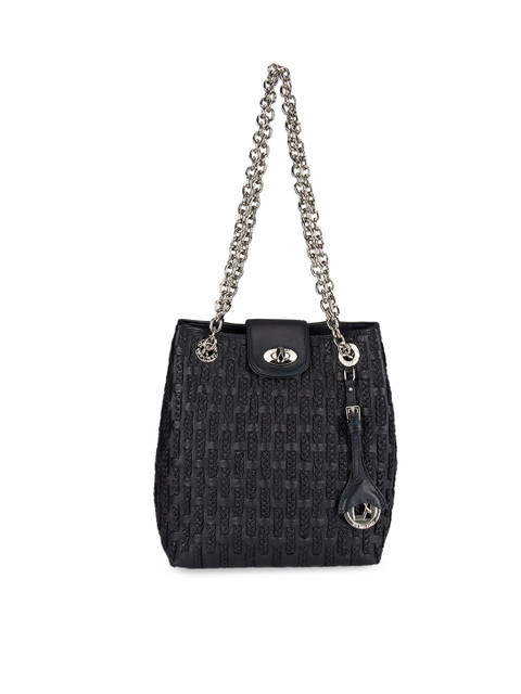 

Da Milano Black Textured Leather Handheld Bag