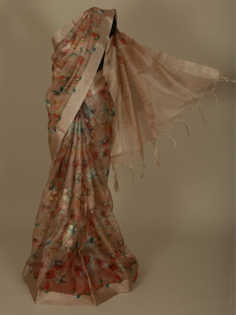 

Pothys Peach-Coloured Printed Cotton Blend Saree