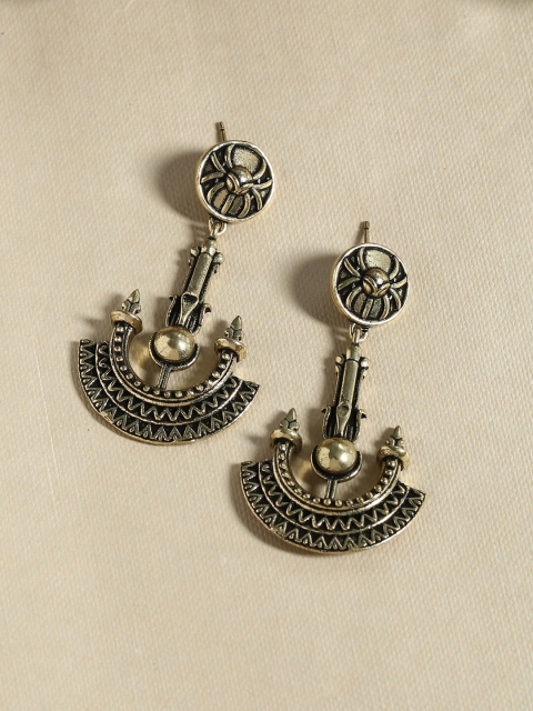 

Voylla Gold-Plated & Black Oxidised Classic Drop Earrings