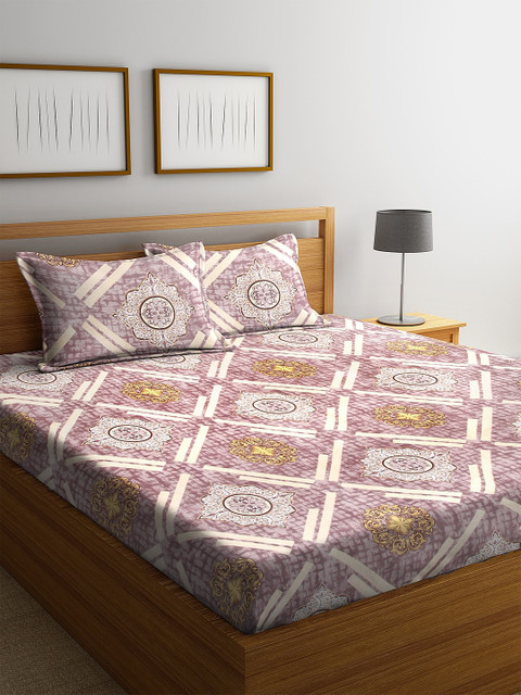 

Neudis Mauve & Yellow Double King Bedsheet With 2 Pillow Covers