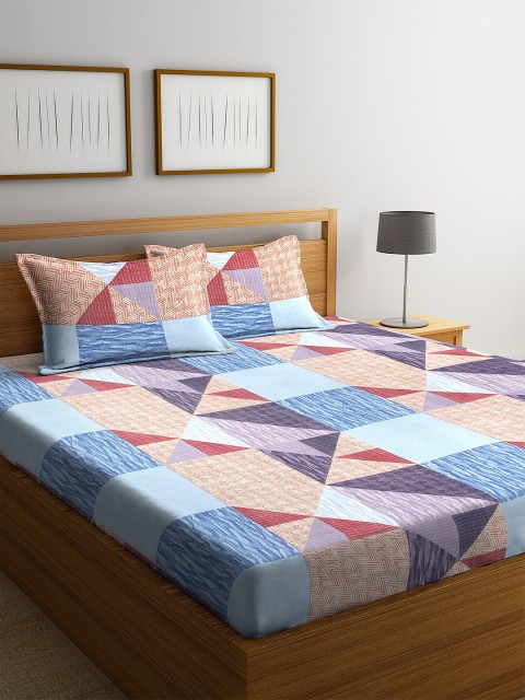 

NEUDIS Blue & Purple Printed 180 TC Cotton Double Bedsheet With 2 Pillow Covers