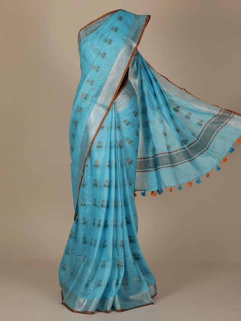 

Pothys Blue Woven Design Pure Linen Saree