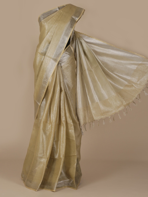 

Pothys Beige & Gold-Coloured Pure Linen Woven Design Saree