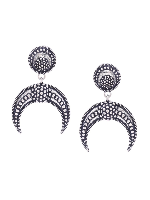 

Voylla Silver-Toned Crescent Shaped Drop Earrings