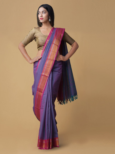 

Unnati Silks Purple Solid Handloom Pure Kanchi Cotton Saree