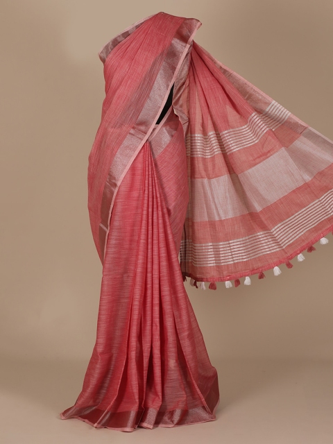 

Pothys Pink & Off-White Pure Linen Woven Design Saree