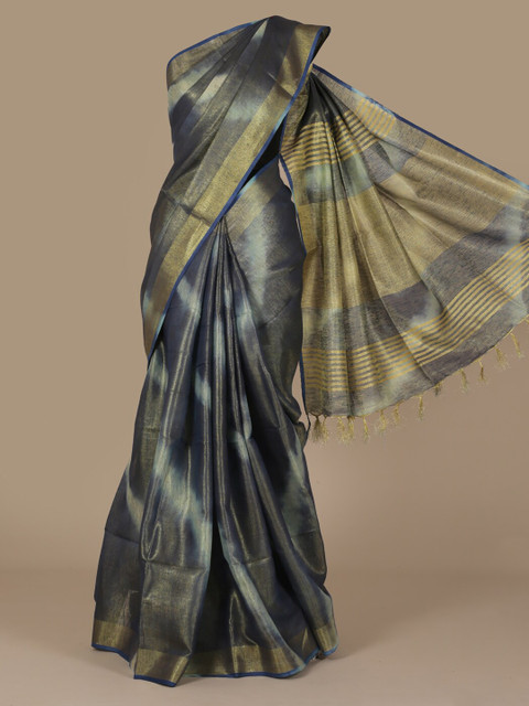 

Pothys Navy Blue & Grey Pure Linen Solid Saree