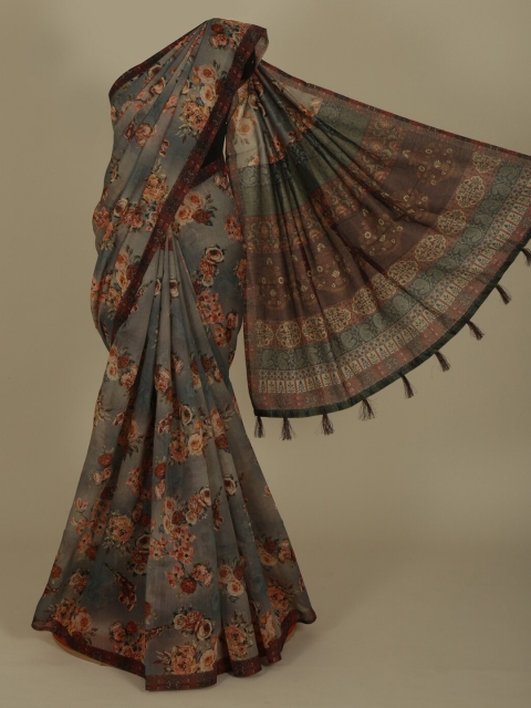 

Pothys Grey Printed Cotton Blend Saree