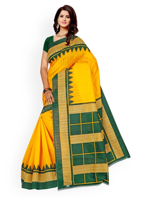 

KALINI Yellow & Green Art Silk Solid Mysore Silk Saree