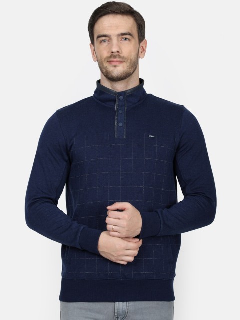 

Monte Carlo Men Navy Blue Checked Sweatshirt