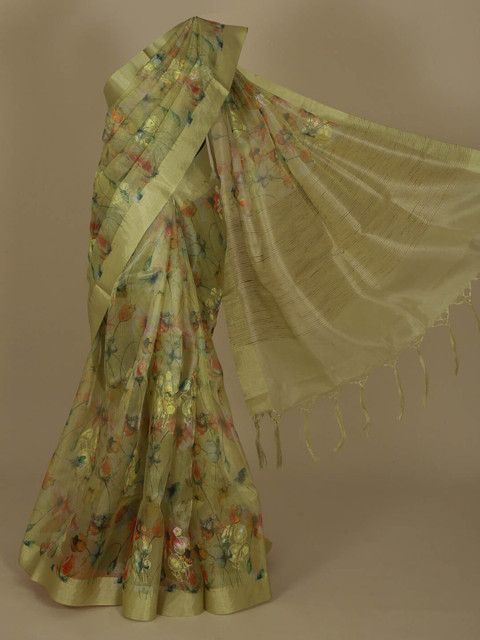 

Pothys Green Printed Cotton Blend Saree
