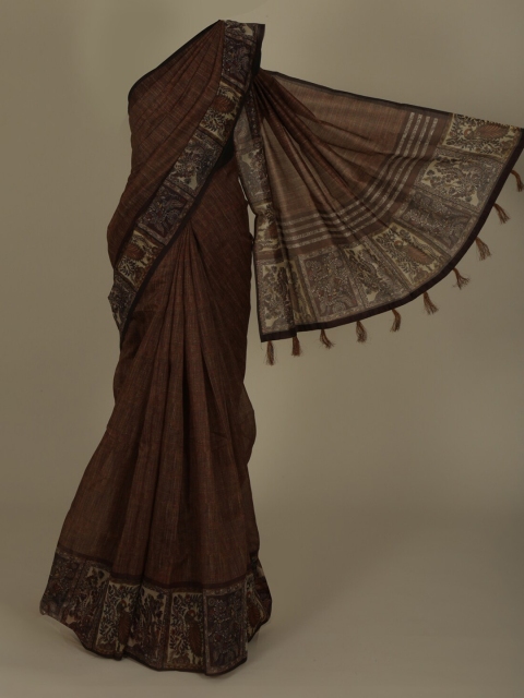 

Pothys Brown Cotton Blend Woven Design Chanderi Saree