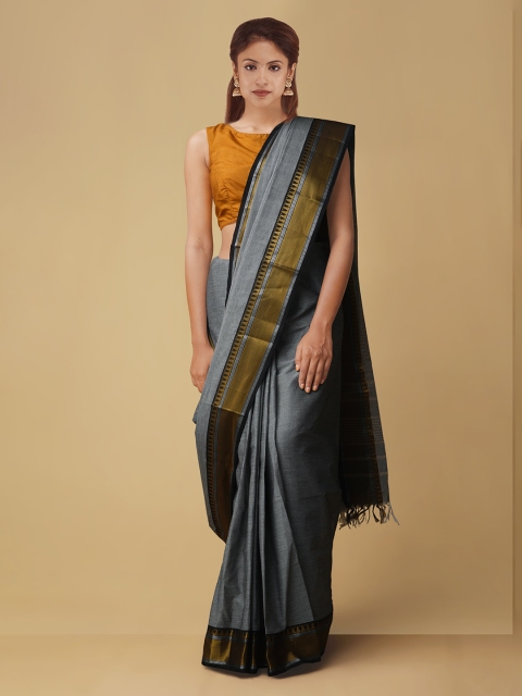

Unnati Silks Grey Solid Pure Kanchi Cotton Saree
