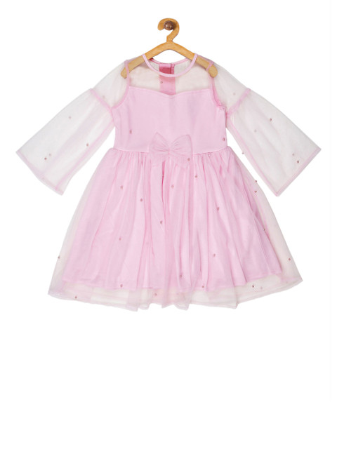 

YOUNG BIRDS Girls Pink Solid Fit and Flare Dress
