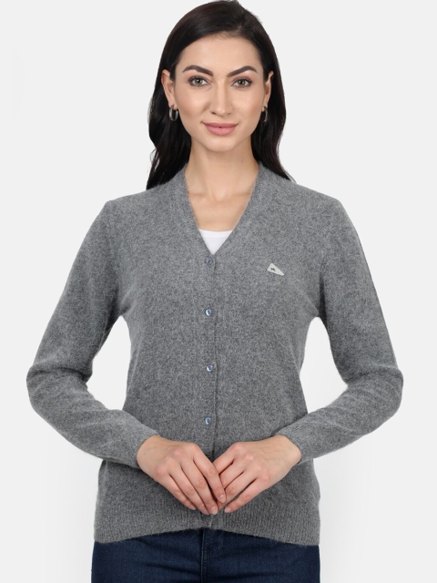 Monte Carlo Women Grey Solid Woollen Cardigan