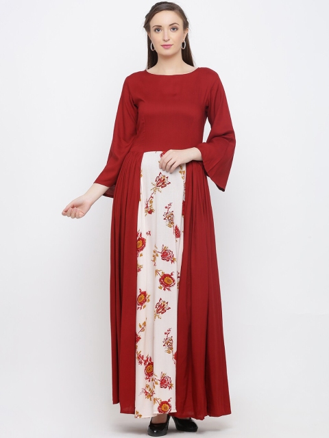 

Indian Virasat Women Maroon & Off-White Printed Maxi Dress