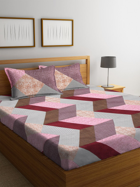 

NEUDIS Pink & Brown Printed 180 TC 1 Double King Bedsheet With 2 Pillow Covers