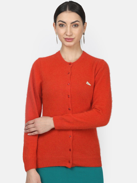 

Monte Carlo Women Orange Self Design Cardigan Sweater