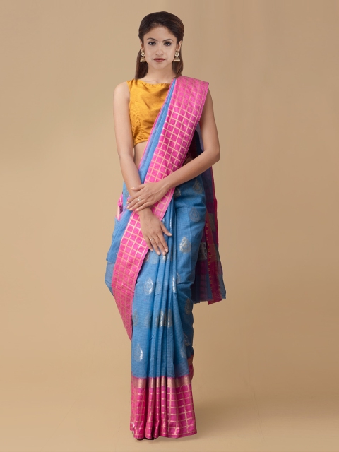 

Unnati Silks Blue & Pink Silk Cotton Woven Design Kota Saree