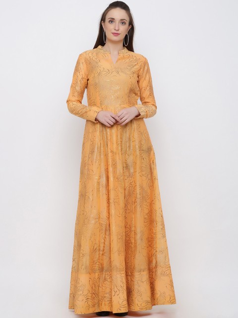 

Indian Virasat Women Orange & Gold-Coloured Printed Maxi Dress