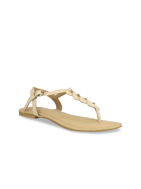 

Inc 5 Women Beige Embellished T-Strap Flats