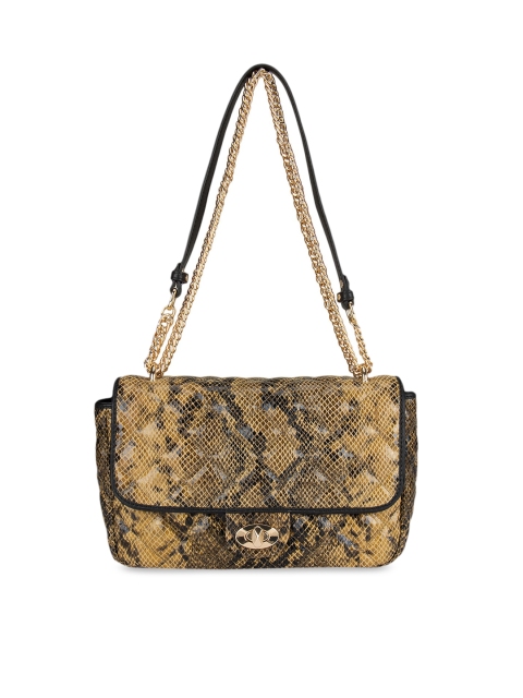 

Da Milano Mustard Yellow & Black Animal Print Leather Sling Bag