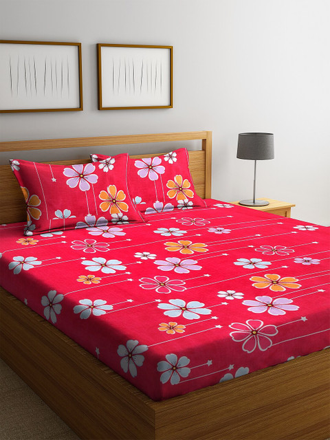 

NEUDIS Red Floral 180 TC Double King Bedsheet with 2 Pillow Covers