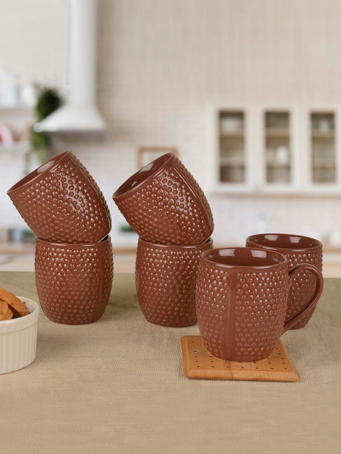 

StyleMyWay Set Of 6 Brown Textured Ceramic Mugs Set 250 ml