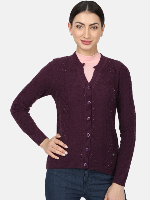 

Monte Carlo Women Maroon Cable Knit Patterned Cardigan Sweater