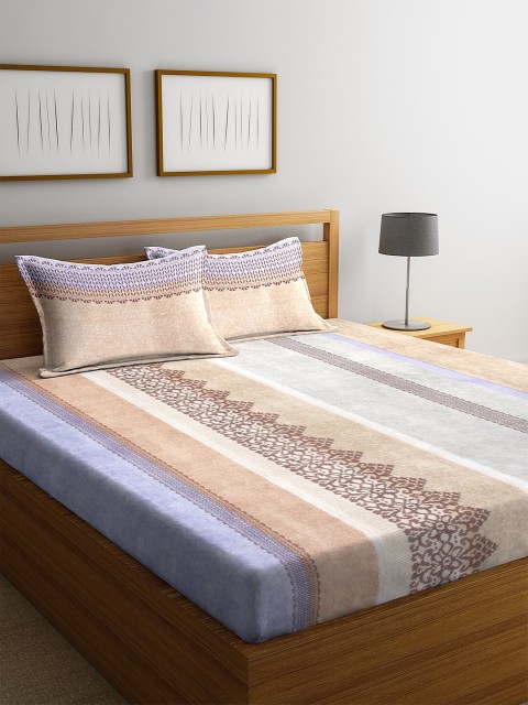 

NEUDIS Beige & Blue Floral Printed 180 TC Double Bedsheet with 2 Pillow Covers