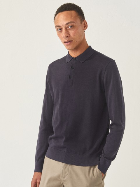 

H&M Men Blue Solid Premium Cotton Polo Jumper