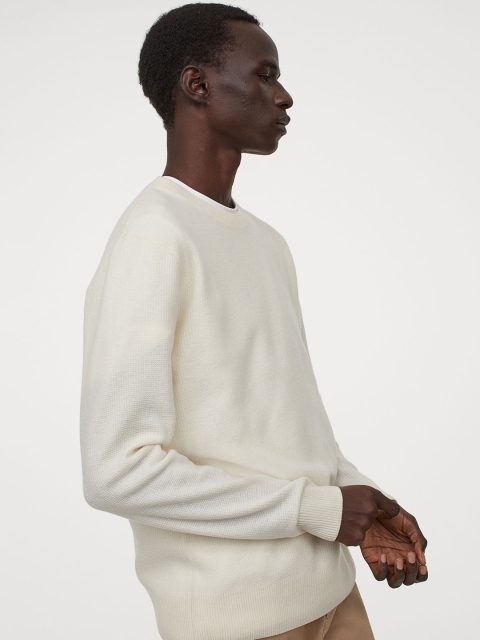 

H&M Men White Solid Merino Wool Sustainable Jumper